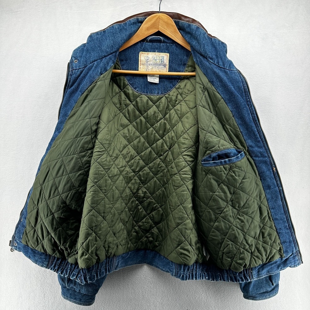 Vintage Faded Glory Denim Chore‎ Coat Men's Large Thermal Lined Leather Collar - Picture 13 of 16